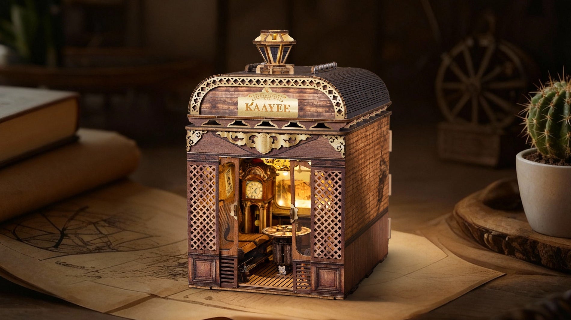 How to Assemble the Rolling Screen in Kaayee Retro Train Book Nook Kit - KAAYEE Puzzle