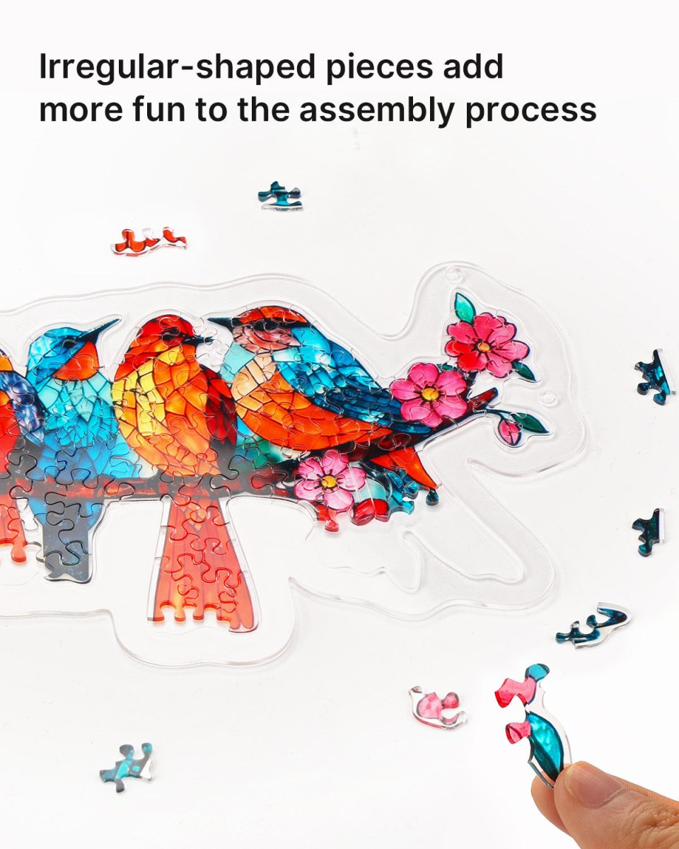 114 - piece Acrylic Jigsaw Puzzle Suncatcher - Blossom Songbirds - KAAYEE Puzzle