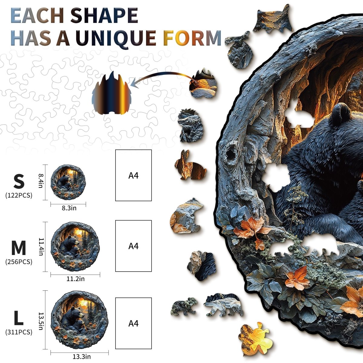 3D Bear Cuddle Wooden Jigsaw Puzzle - KAAYEE Puzzle