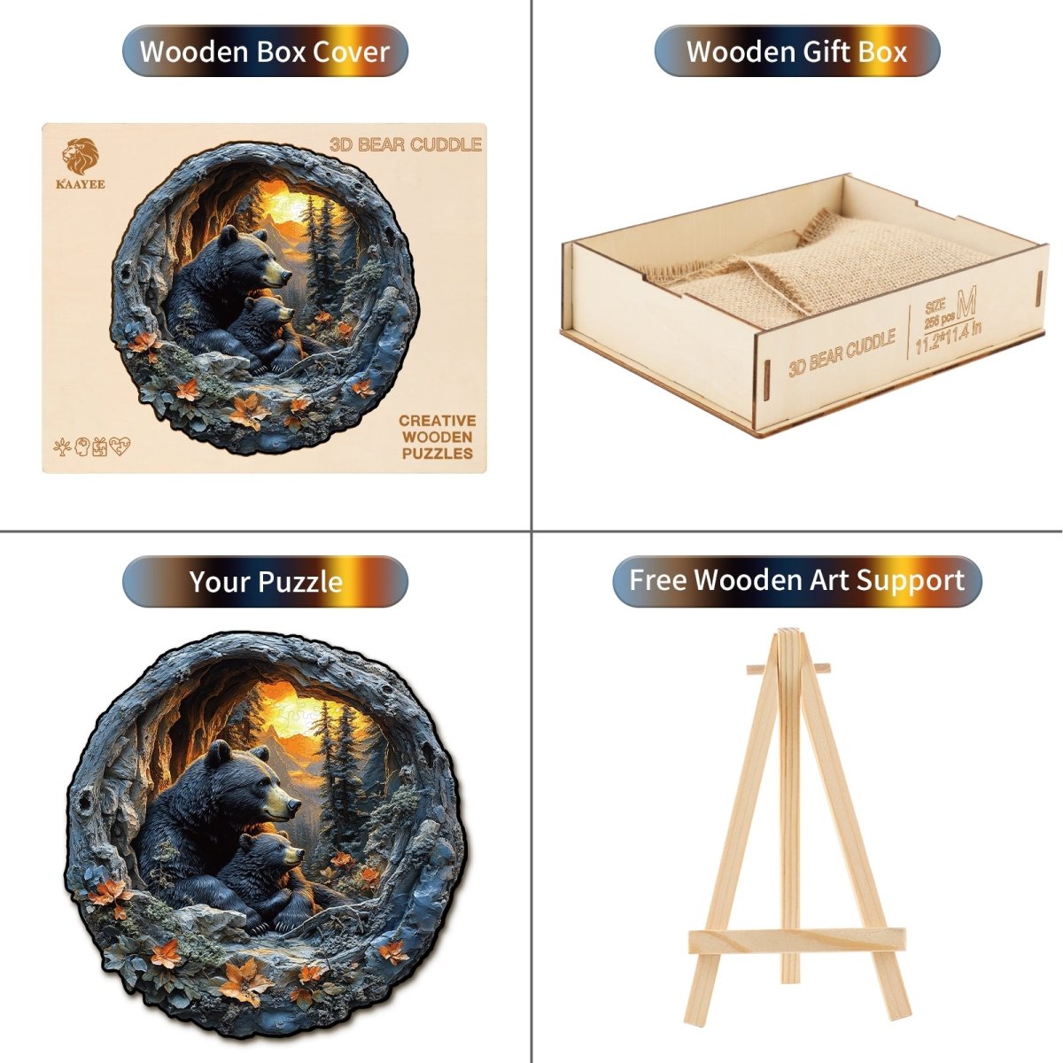 3D Bear Cuddle Wooden Jigsaw Puzzle - KAAYEE Puzzle