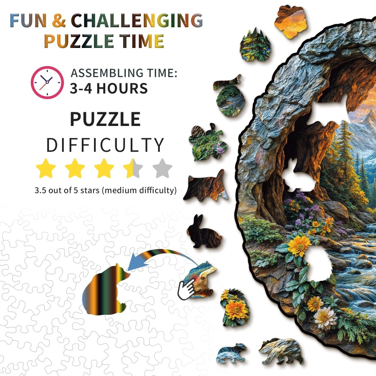 3D Bear Embrace Wooden Jigsaw Puzzle - KAAYEE Puzzle