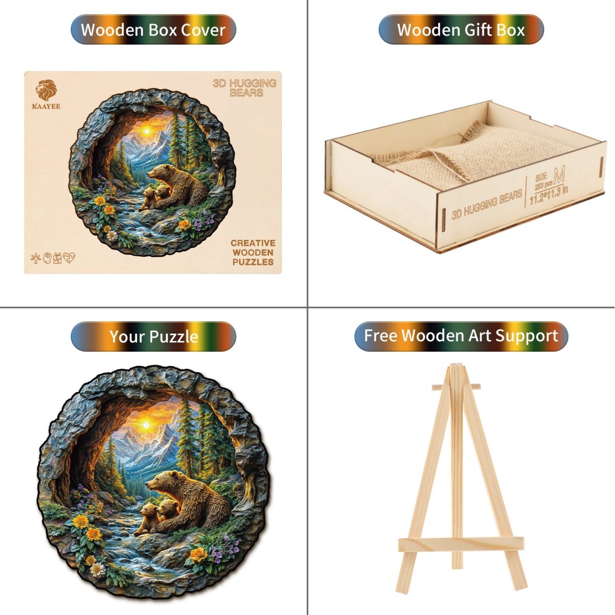 3D Bear Embrace Wooden Jigsaw Puzzle - KAAYEE Puzzle