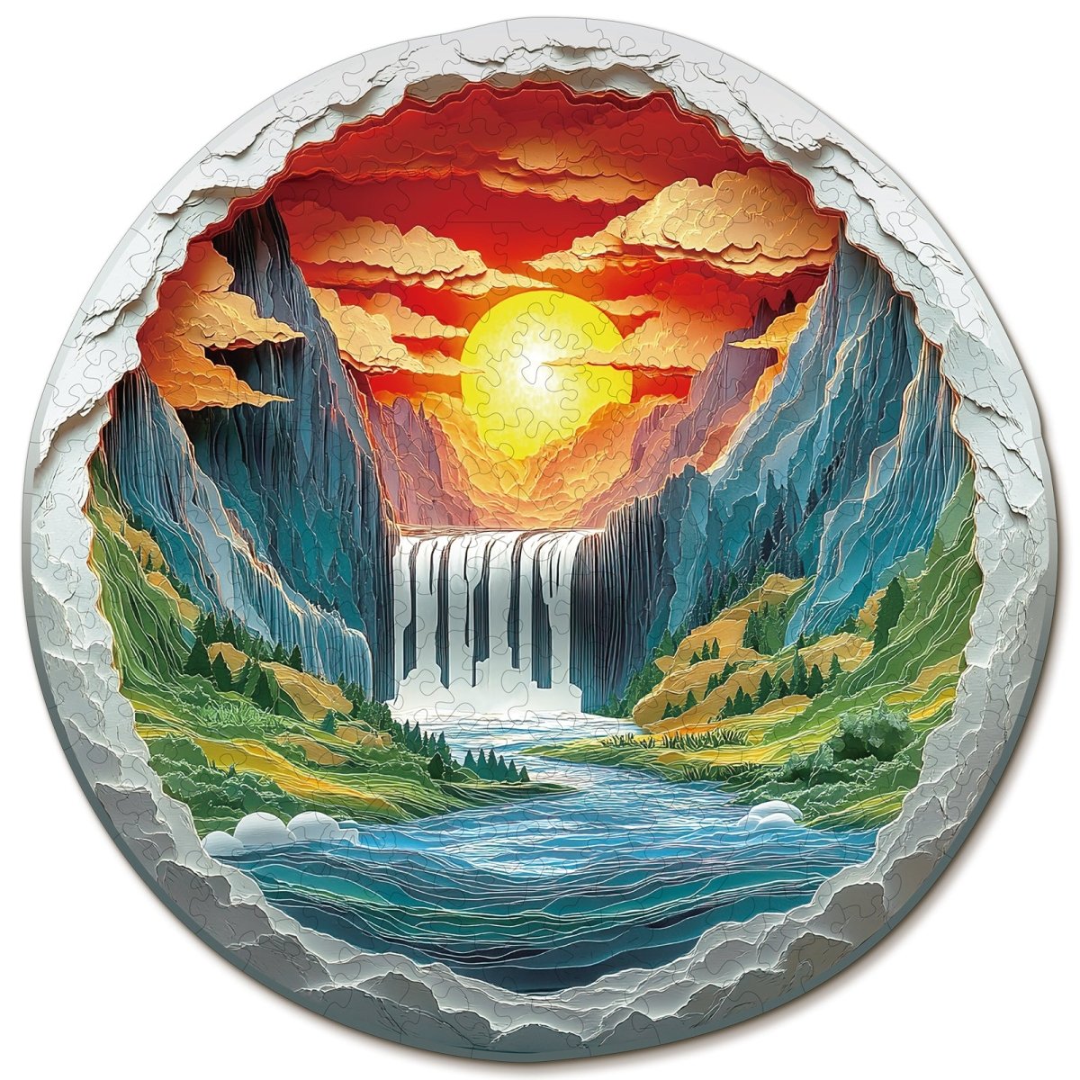 3D Canyon Waterfall Wooden Jigsaw Puzzle - KAAYEE Puzzle