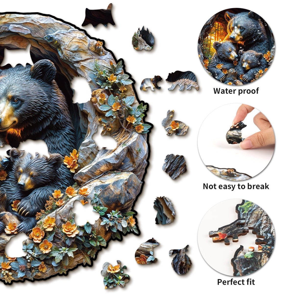 3D Hugging Bear and Cub Wooden Jigsaw Puzzle - KAAYEE Puzzle