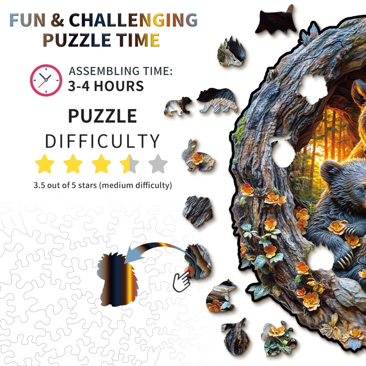 3D Hugging Bear and Cub Wooden Jigsaw Puzzle - KAAYEE Puzzle