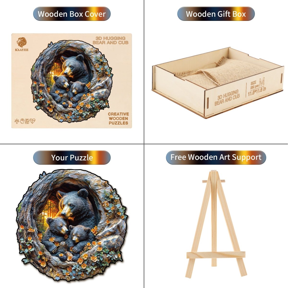 3D Hugging Bear and Cub Wooden Jigsaw Puzzle - KAAYEE Puzzle