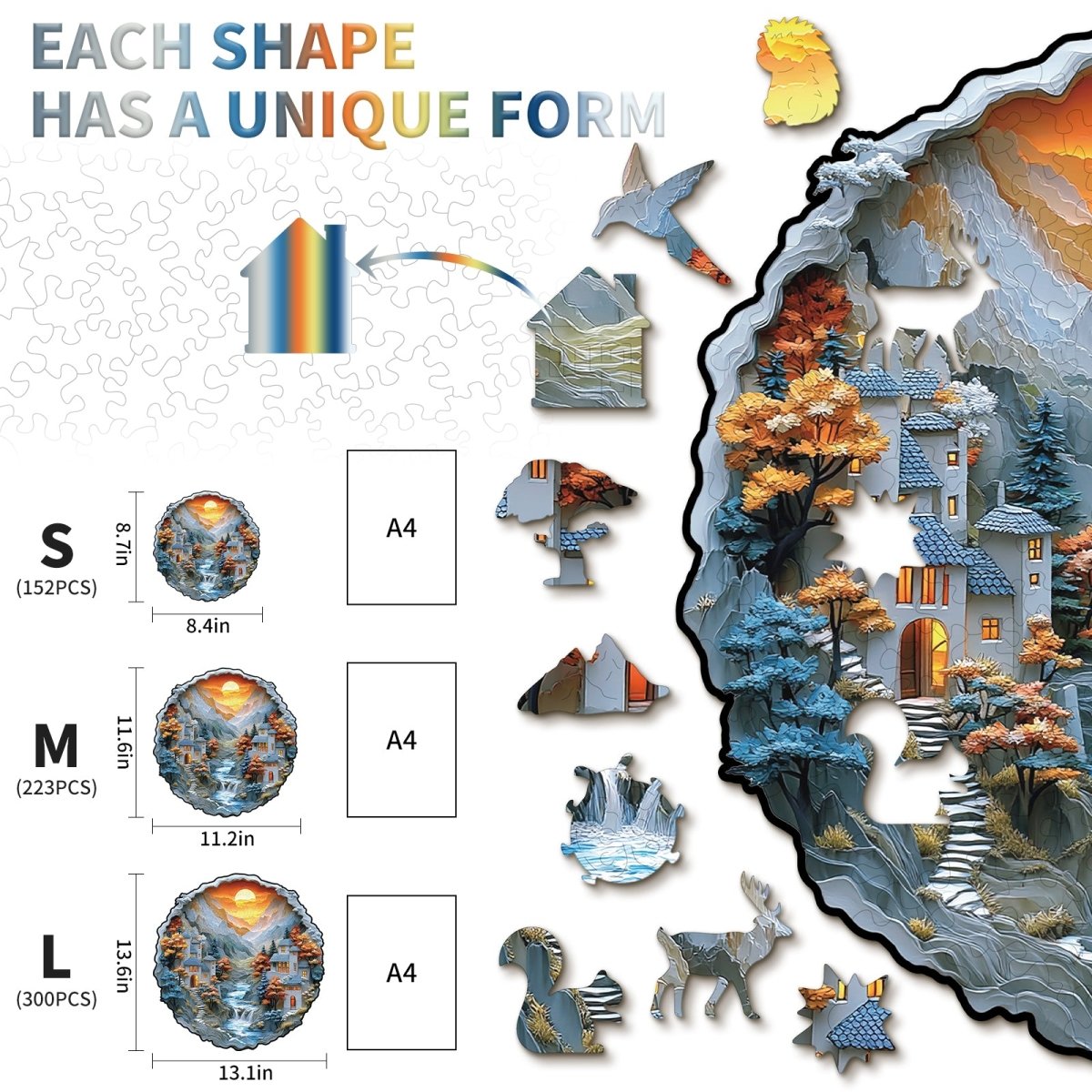 3D Mountain Stream Cottage Wooden Jigsaw Puzzle - KAAYEE Puzzle