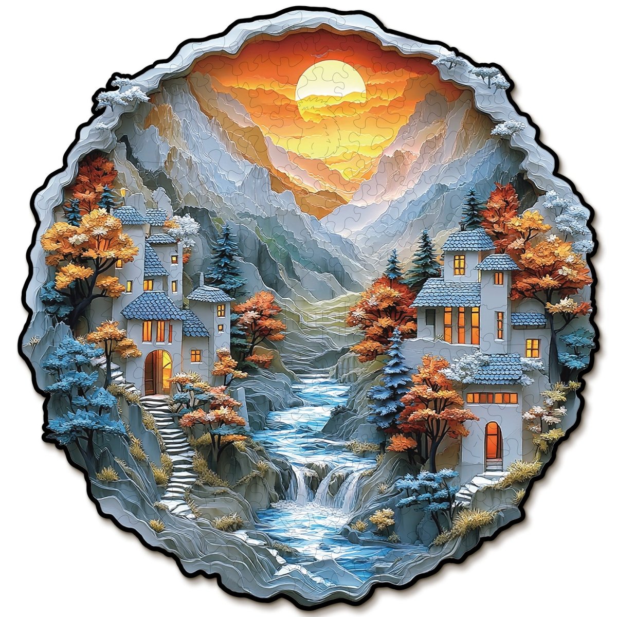 3D Mountain Stream Cottage Wooden Jigsaw Puzzle - KAAYEE Puzzle