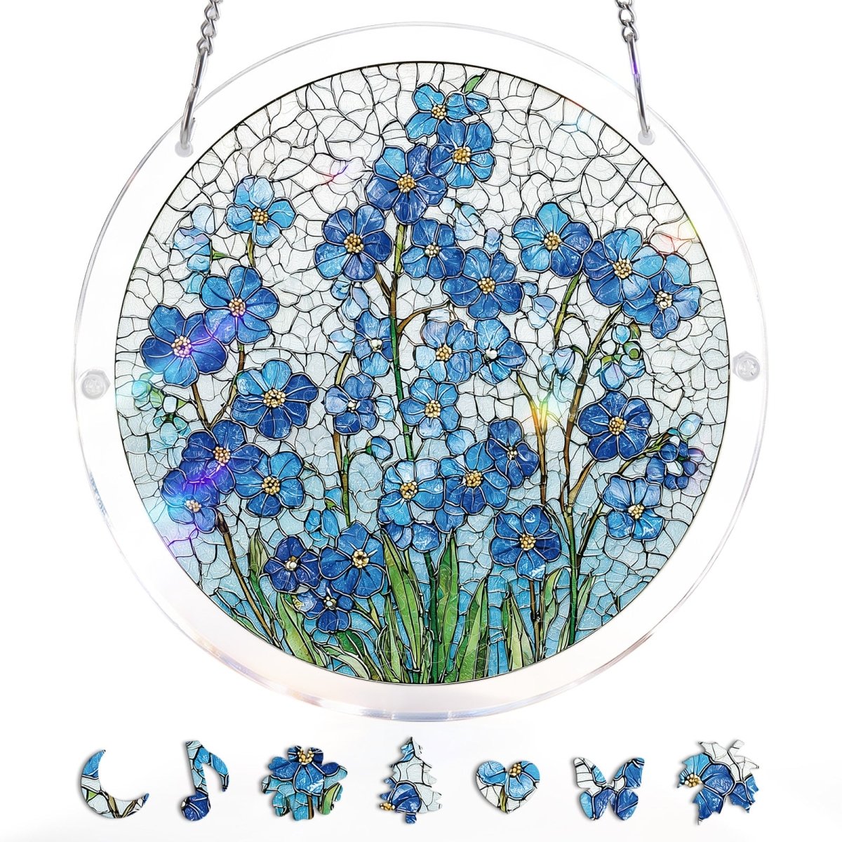 83 - piece Acrylic Jigsaw Puzzle Suncatcher - Azure Bloom Whisper - KAAYEE Puzzle