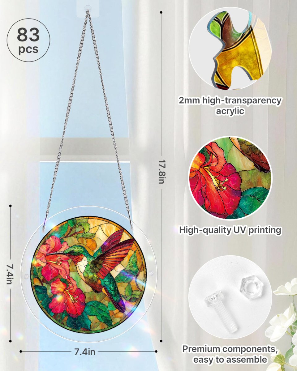 83 - piece Acrylic Jigsaw Puzzle Suncatcher - Emerald Flame Hummingbird - KAAYEE Puzzle