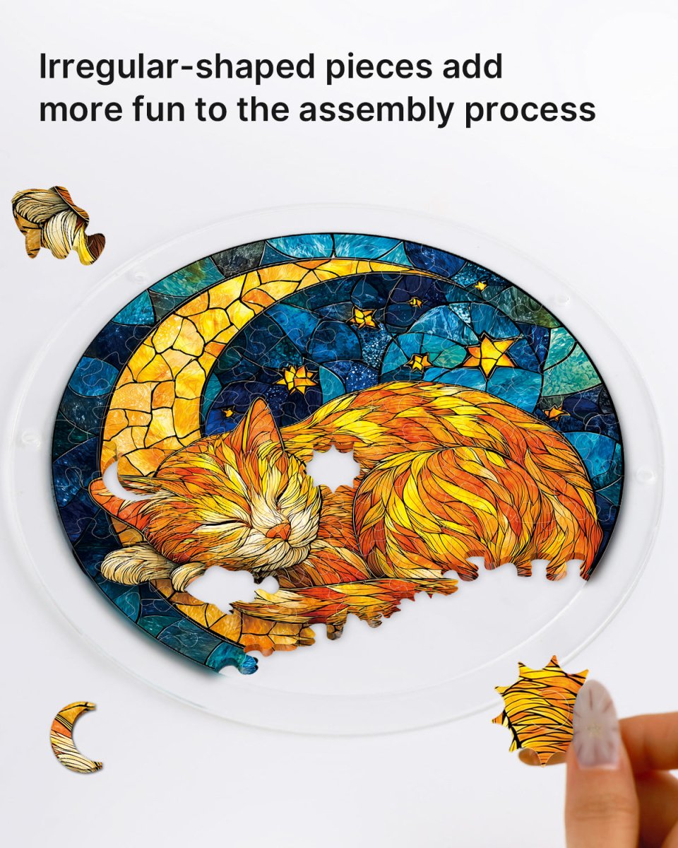 83 - piece Acrylic Jigsaw Puzzle Suncatcher - Starry Moon Cat - KAAYEE Puzzle