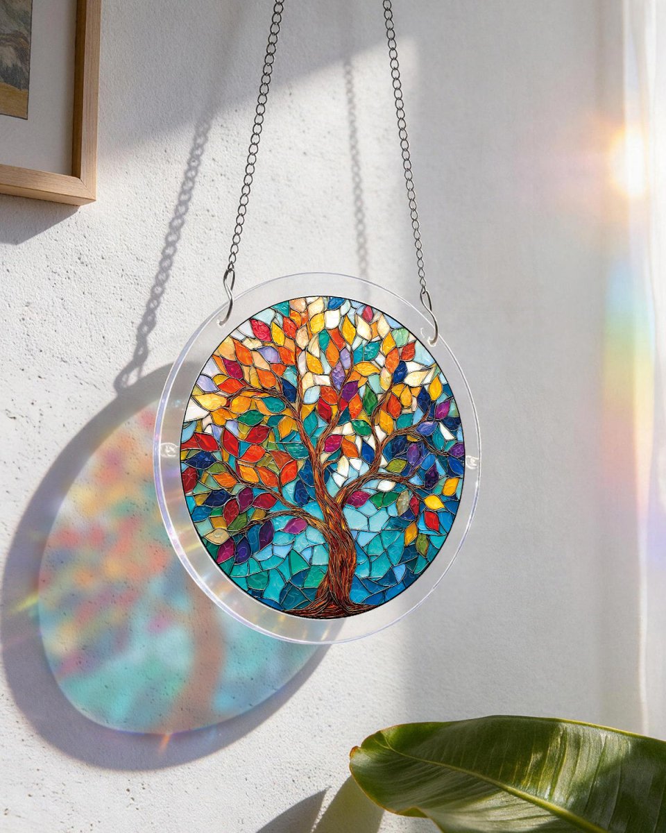 83 - piece Acrylic Jigsaw Puzzle Suncatcher - Tree of Luminous Leaves - KAAYEE Puzzle