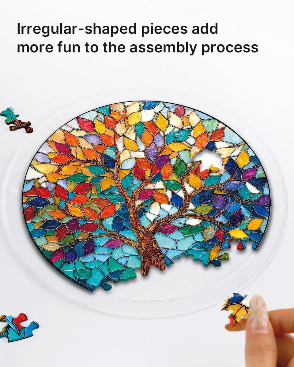 83 - piece Acrylic Jigsaw Puzzle Suncatcher - Tree of Luminous Leaves - KAAYEE Puzzle