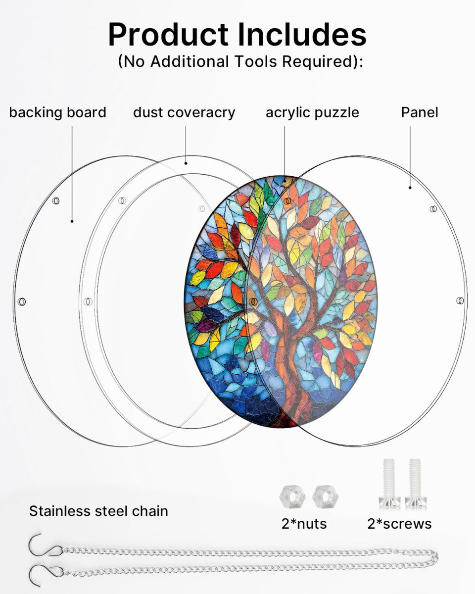 83 - piece Acrylic Jigsaw Puzzle Suncatcher - Tree of Radiant Glass - KAAYEE Puzzle