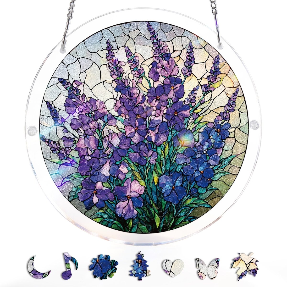 83 - piece Acrylic Jigsaw Puzzle Suncatcher - Violet Garden Grace - KAAYEE Puzzle