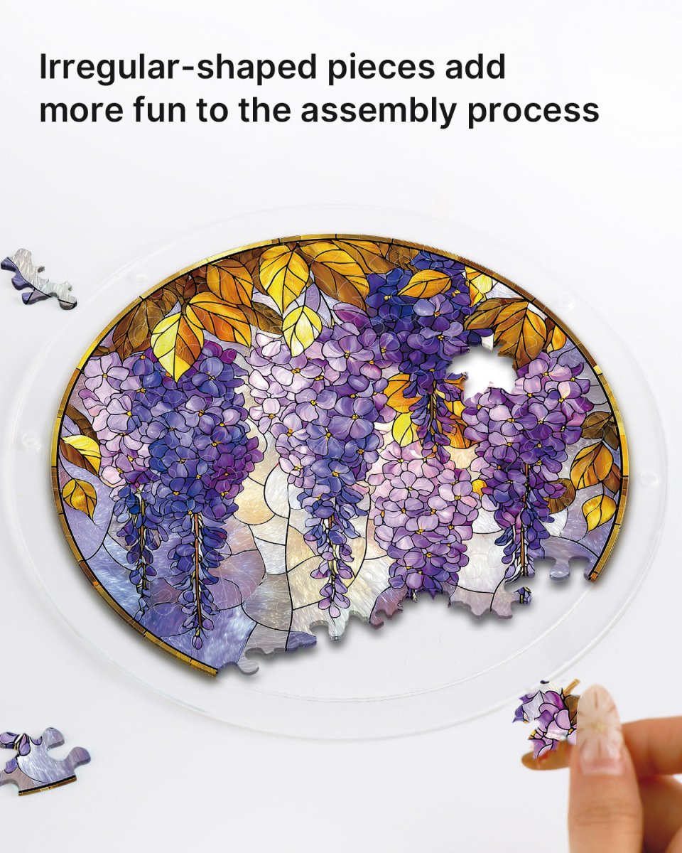 83 - piece Acrylic Jigsaw Puzzle Suncatcher - Wisteria in Glasslight - KAAYEE Puzzle