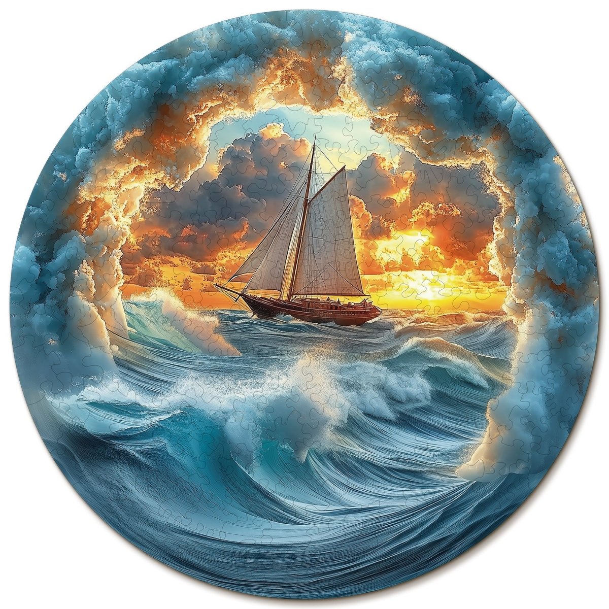 A sailboat in stormy seas Wooden Jigsaw Puzzle - KAAYEE Puzzle