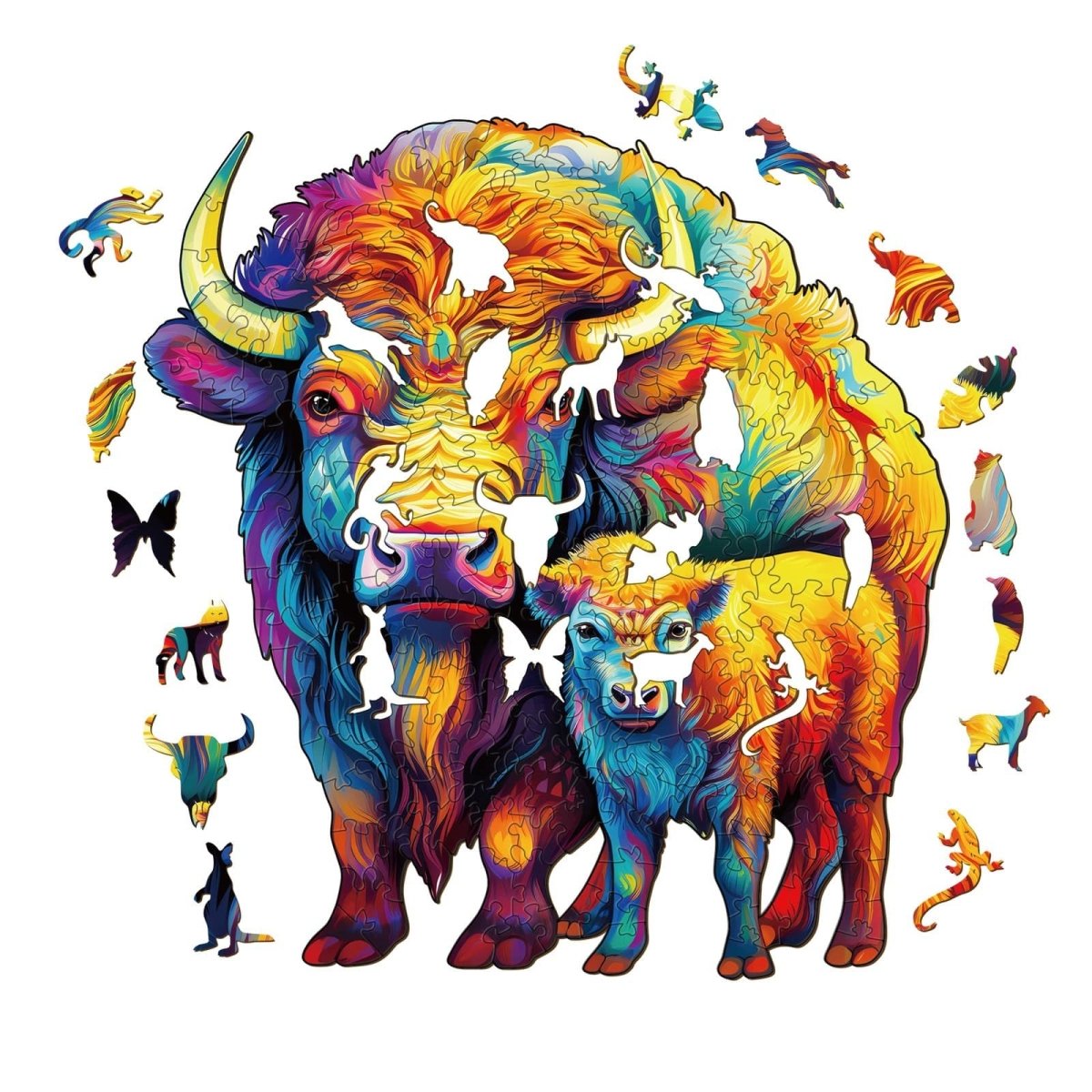 American Bison Family Wooden Jigsaw Puzzle - KAAYEE Puzzle