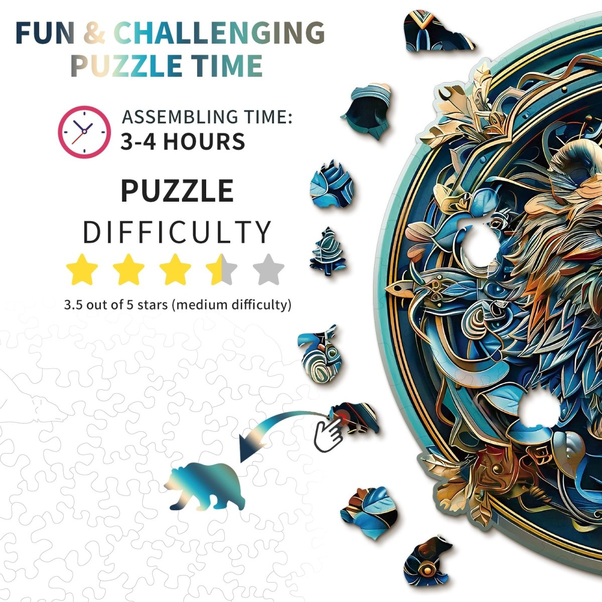 Angry Bear Wooden Jigsaw Puzzle - KAAYEE Puzzle