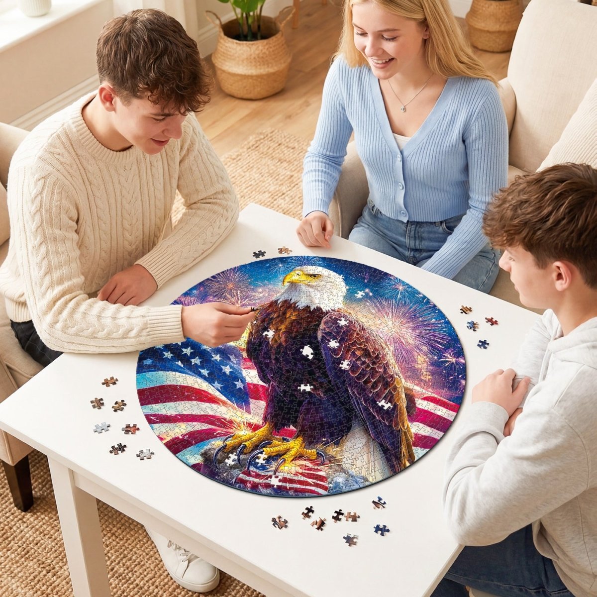 Artistic 1000 - Piece Cardboard Jigsaw Puzzle - Bald Eagle Flag - KAAYEE Puzzle