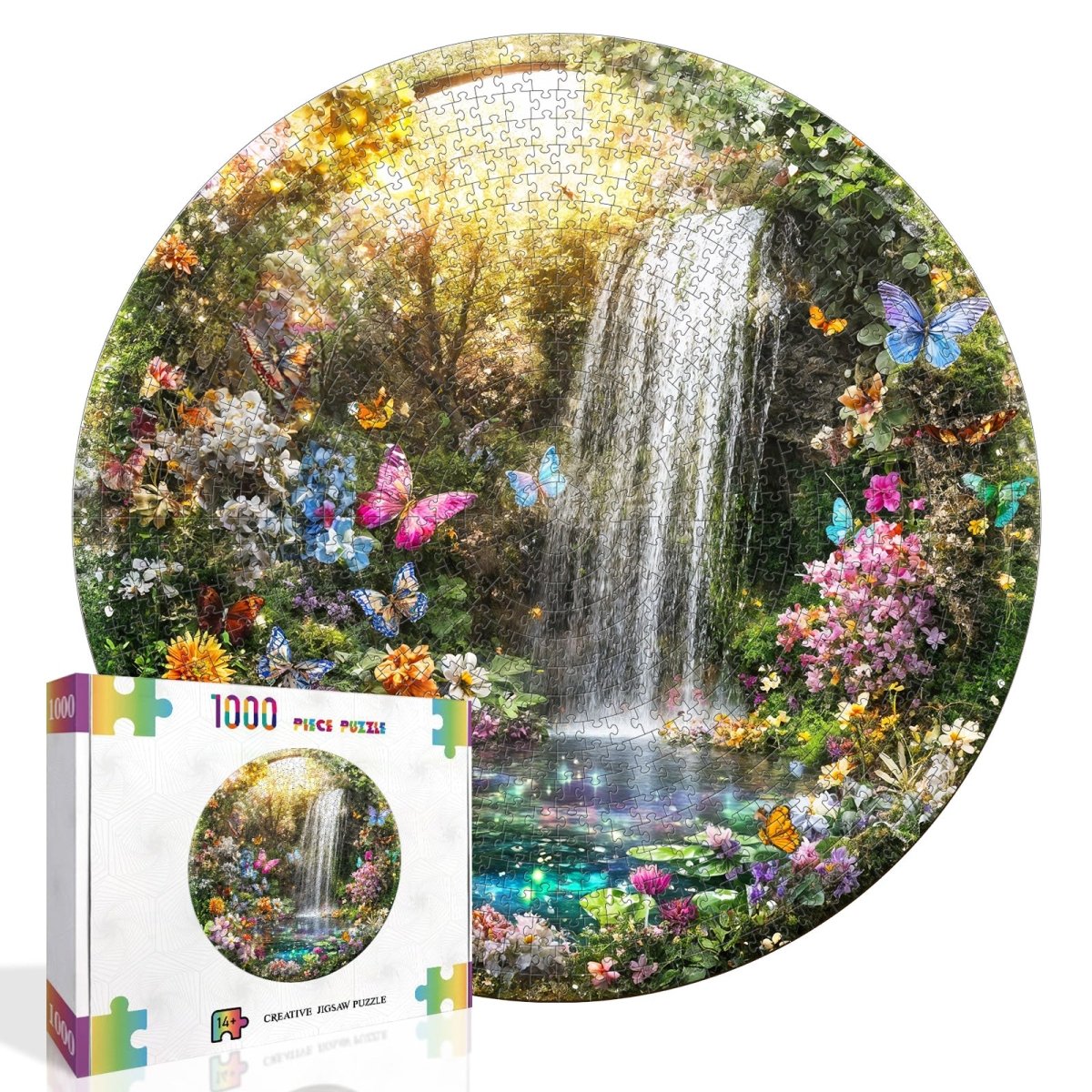 Artistic 1000 - Piece Cardboard Jigsaw Puzzle - Butterflies and Waterfalls - KAAYEE Puzzle