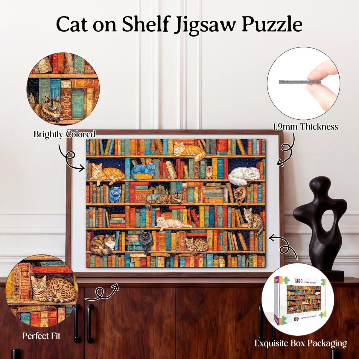 Artistic 1000 - Piece Cardboard Jigsaw Puzzle - Cat on Shelf - KAAYEE Puzzle