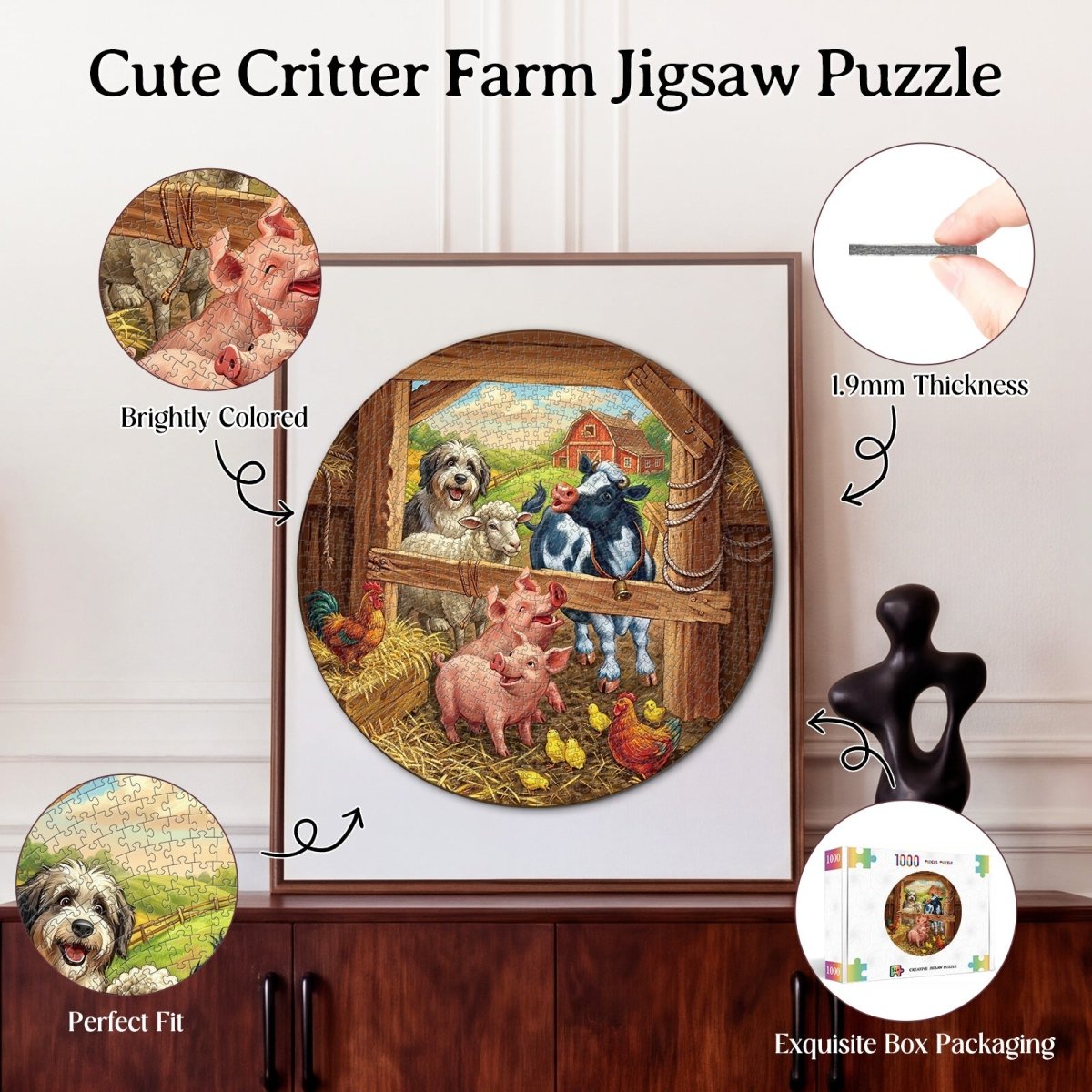 Artistic 1000 - Piece Cardboard Jigsaw Puzzle - Cute Critter Farm - KAAYEE Puzzle
