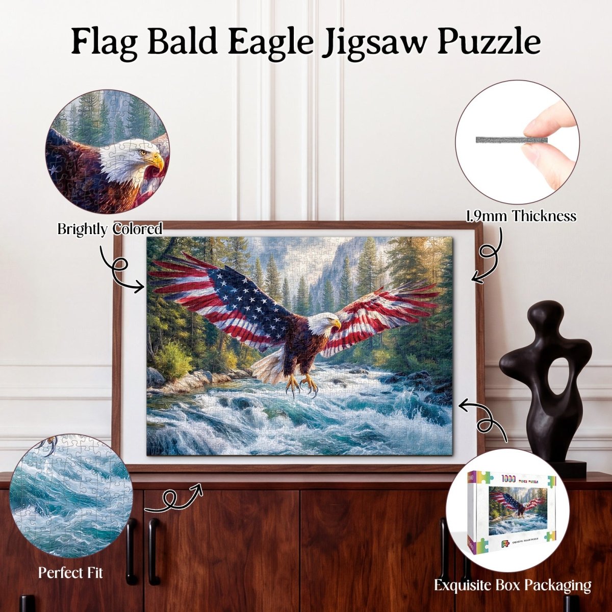 Artistic 1000 - Piece Cardboard Jigsaw Puzzle - Flag Bald Eagle 2 - KAAYEE Puzzle