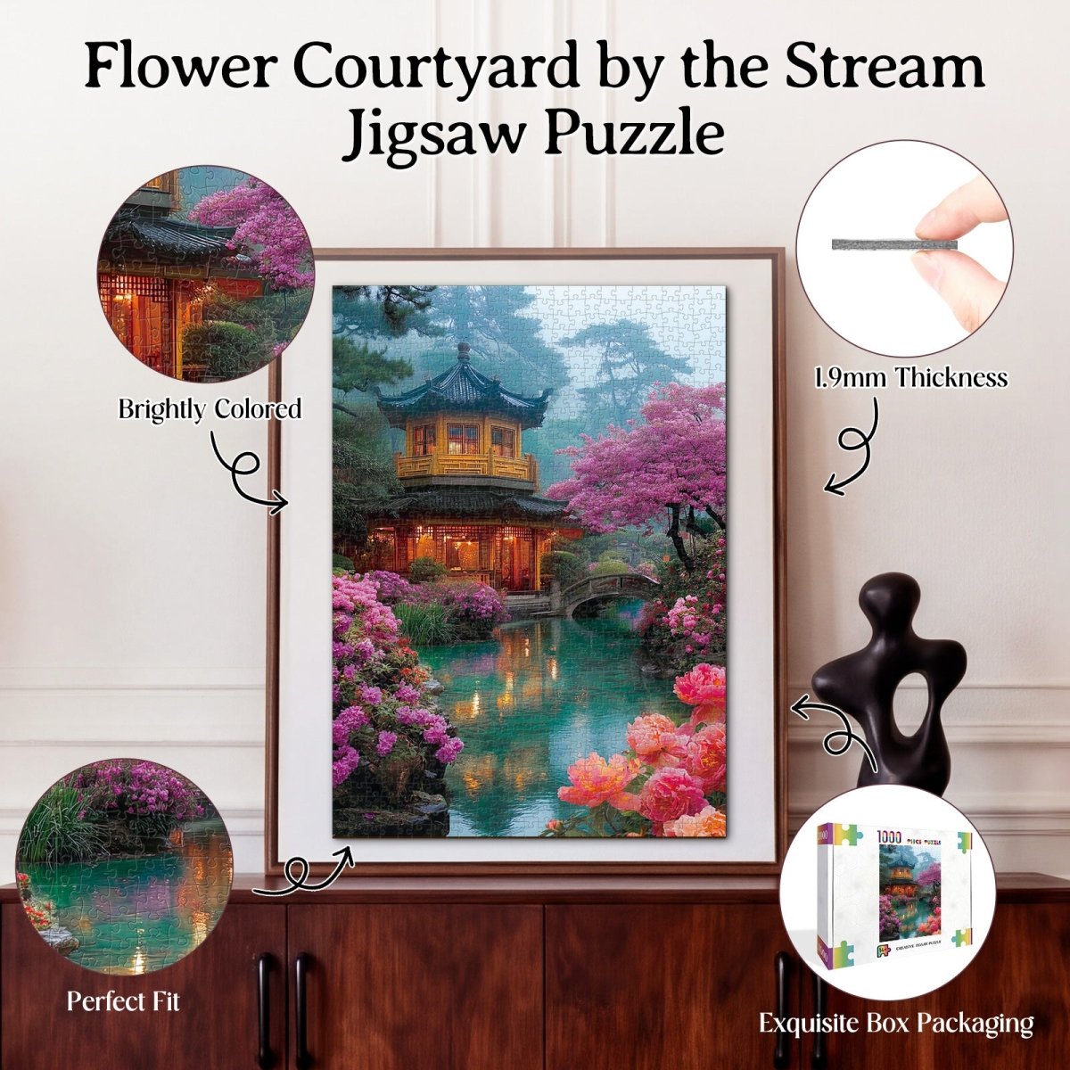 Artistic 1000 - Piece Cardboard Jigsaw Puzzle - Flower Courtyard by the Stream - KAAYEE Puzzle