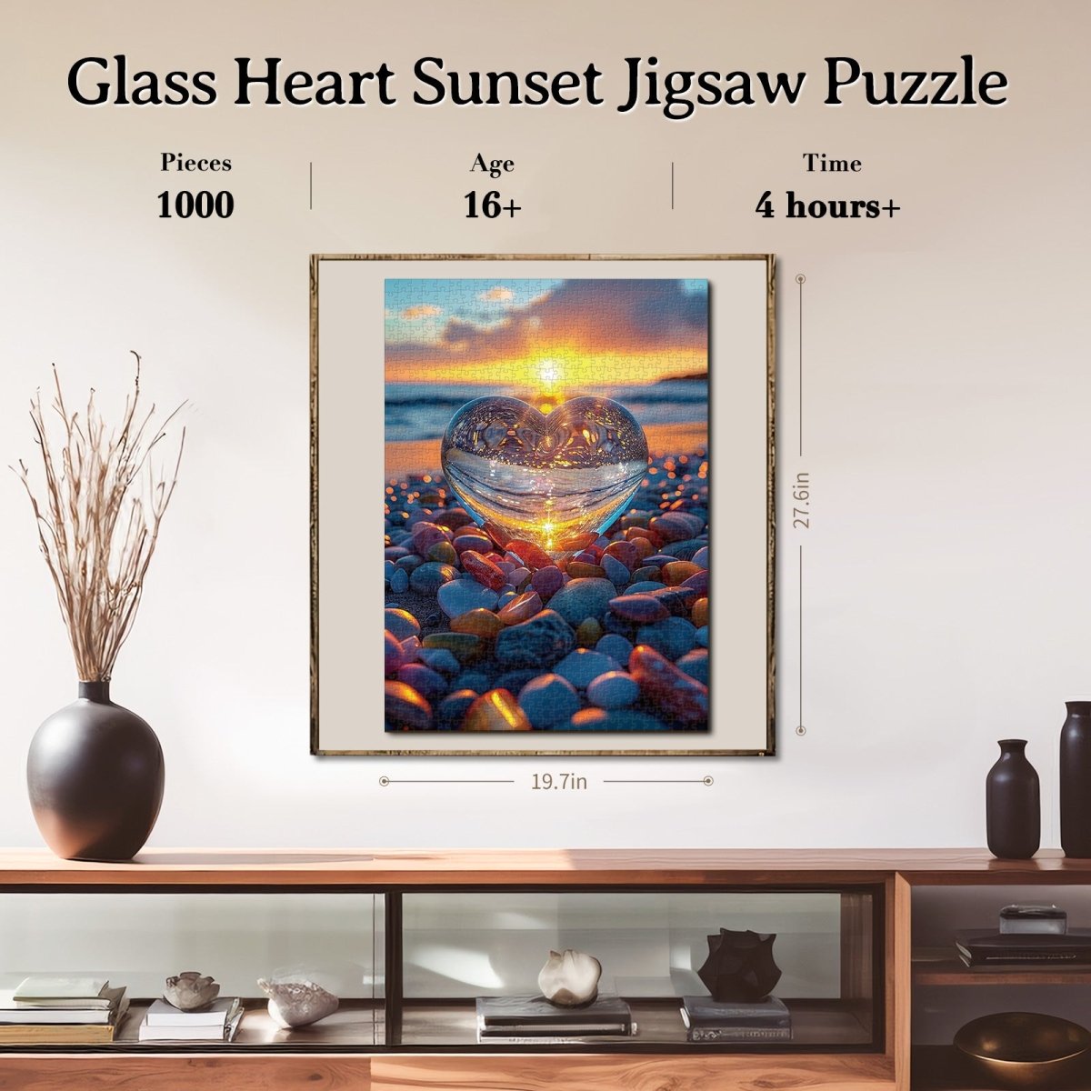 Artistic 1000 - Piece Cardboard Jigsaw Puzzle - Glass Heart Sunset - KAAYEE Puzzle
