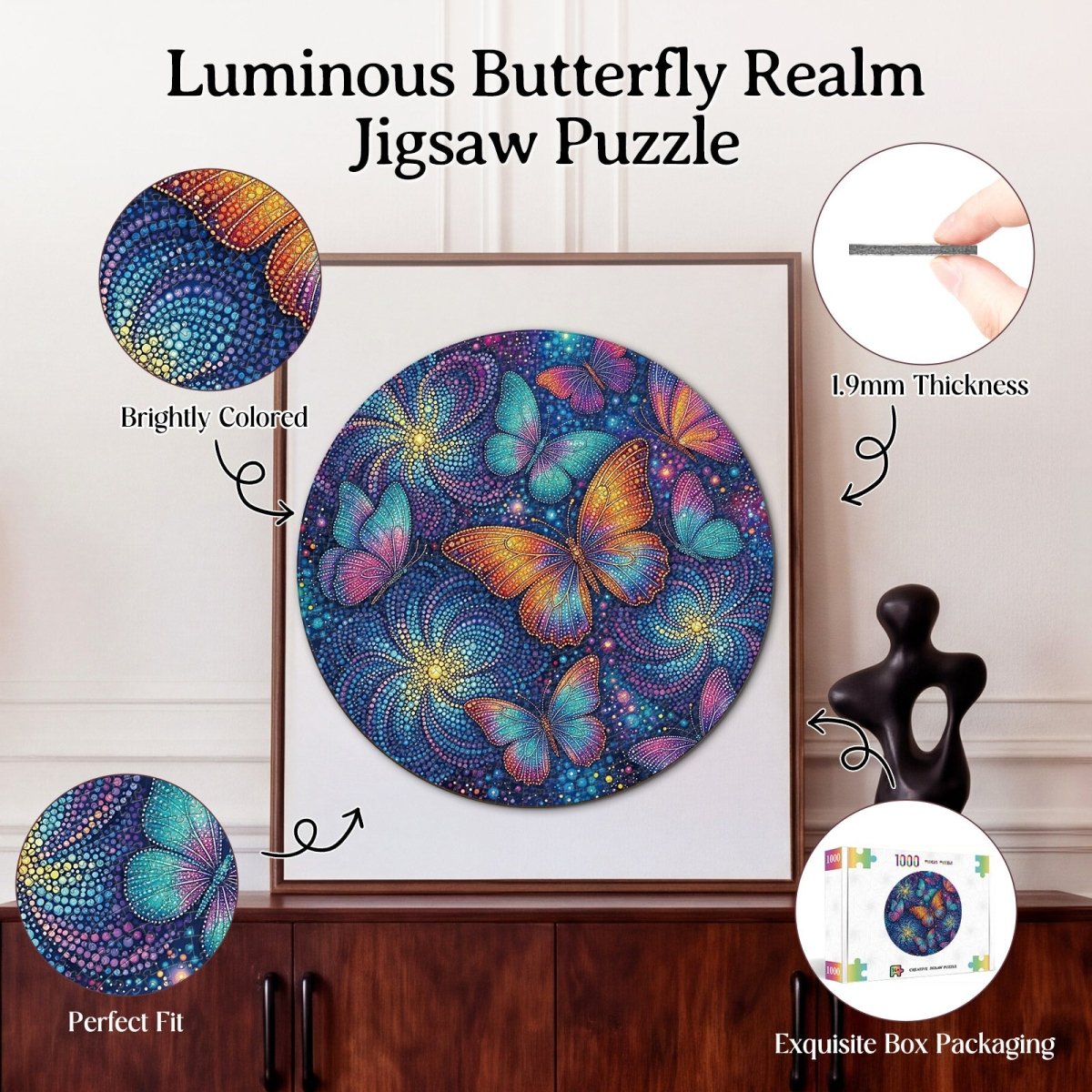 Artistic 1000 - Piece Cardboard Jigsaw Puzzle - Luminous Butterfly Realm - KAAYEE Puzzle