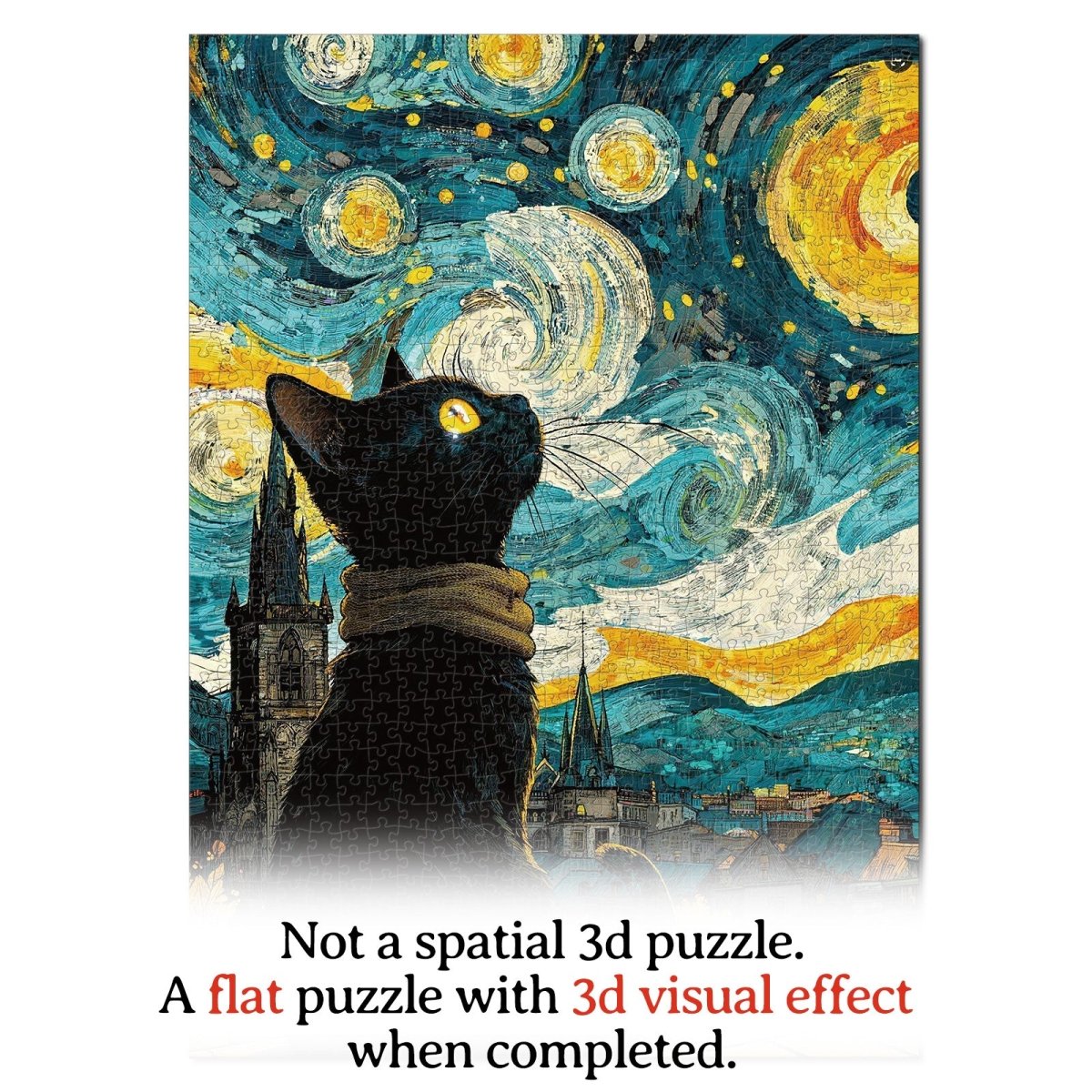 Artistic 1000 - Piece Cardboard Jigsaw Puzzle - Moonlit Black Cat - KAAYEE Puzzle