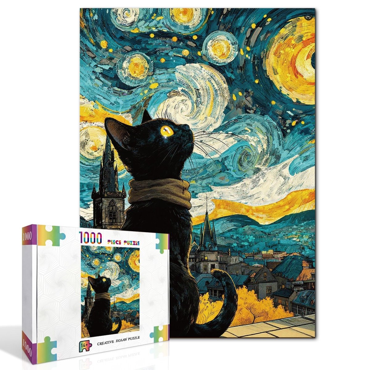Artistic 1000 - Piece Cardboard Jigsaw Puzzle - Moonlit Black Cat - KAAYEE Puzzle