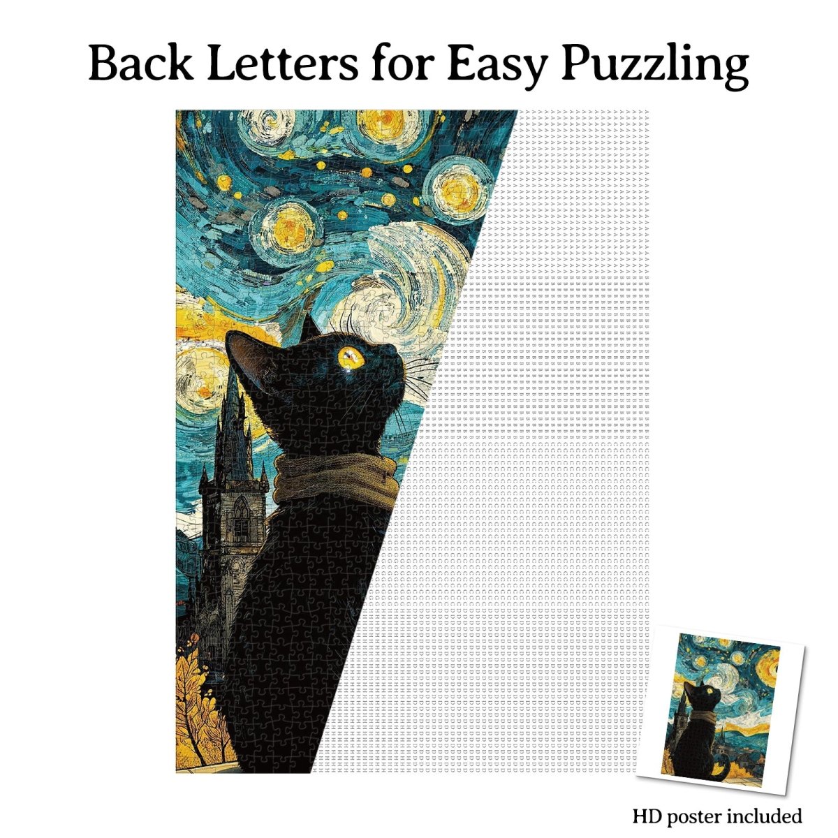 Artistic 1000 - Piece Cardboard Jigsaw Puzzle - Moonlit Black Cat - KAAYEE Puzzle