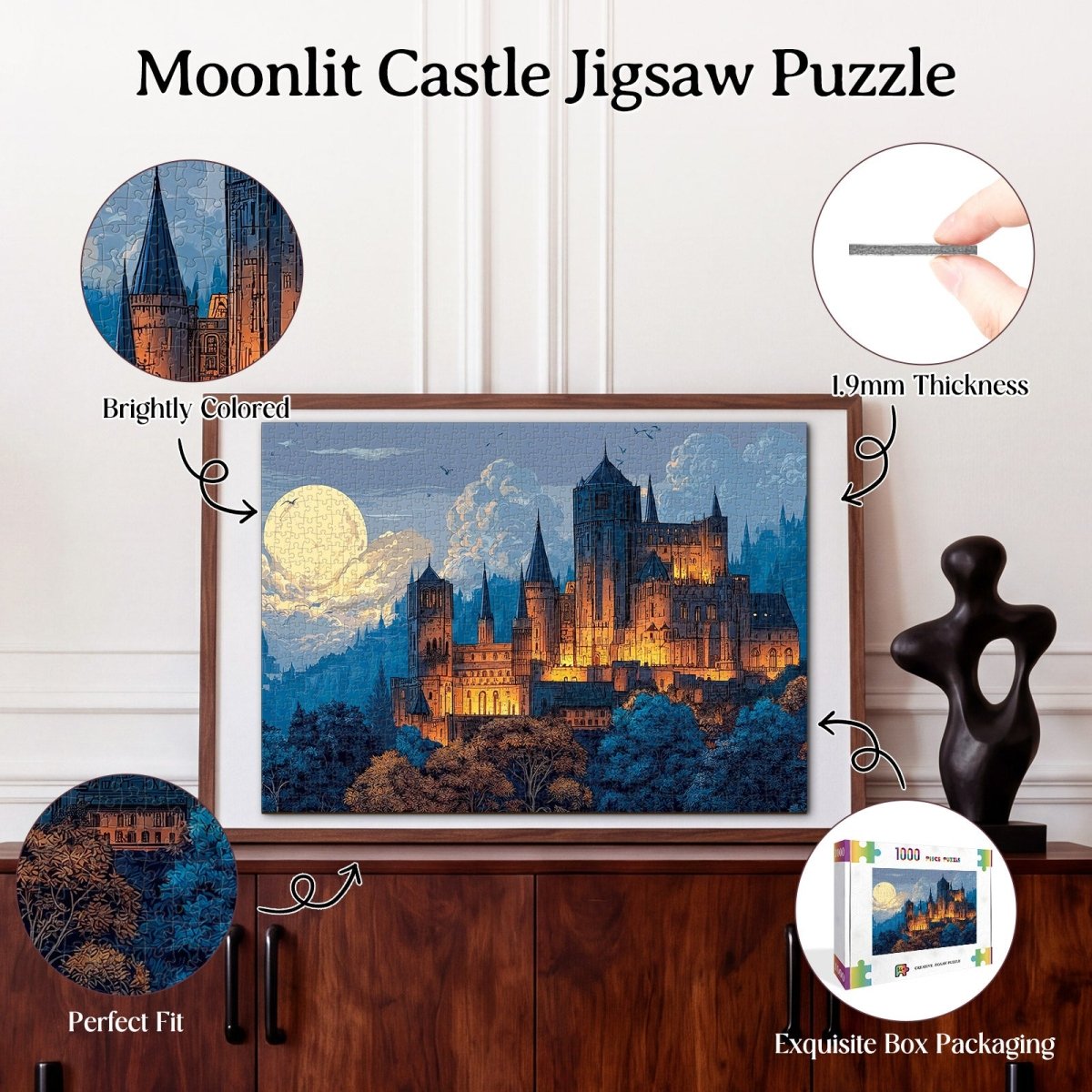 Artistic 1000 - Piece Cardboard Jigsaw Puzzle - Moonlit Castle - KAAYEE Puzzle