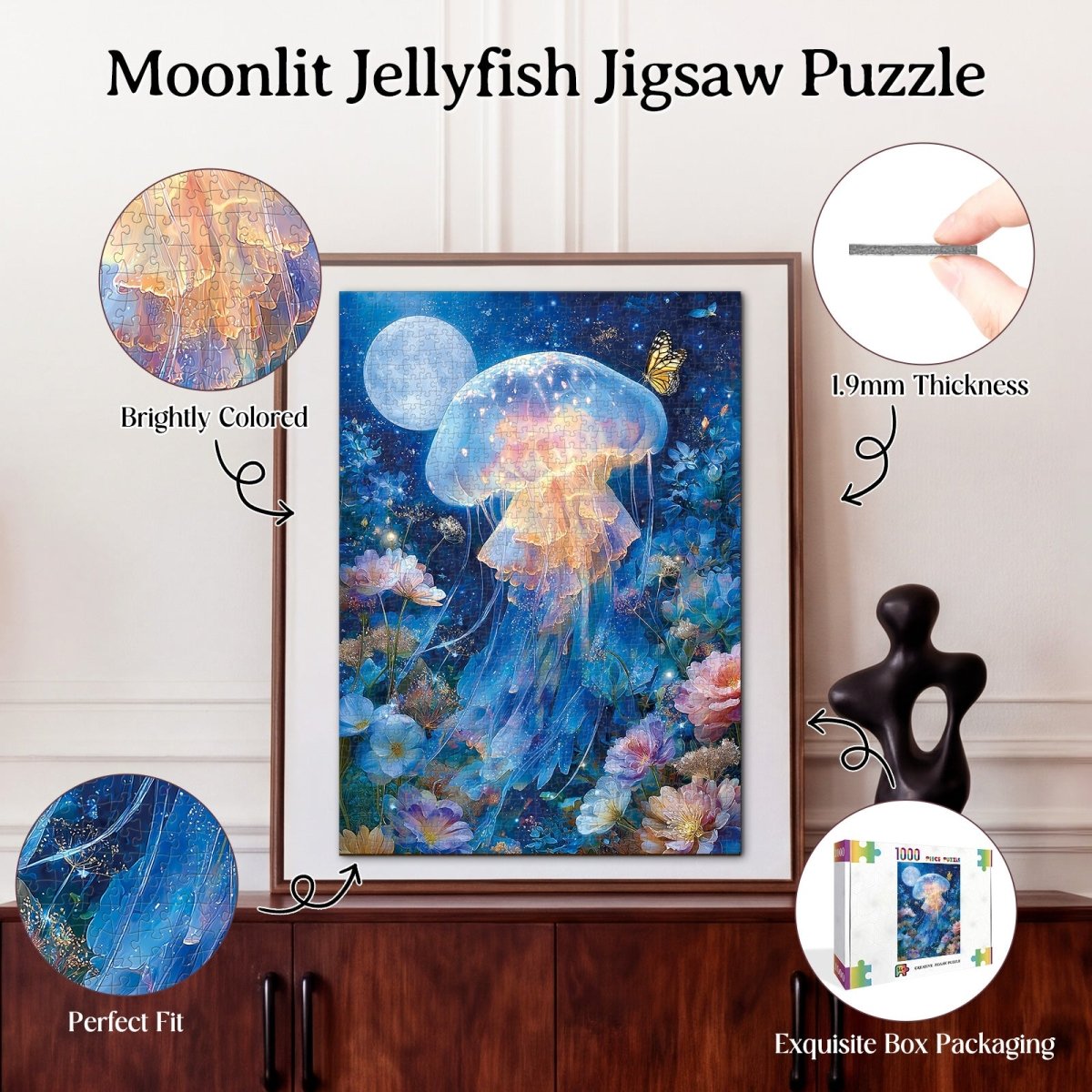 Artistic 1000 - Piece Cardboard Jigsaw Puzzle - Moonlit Jellyfish - KAAYEE Puzzle