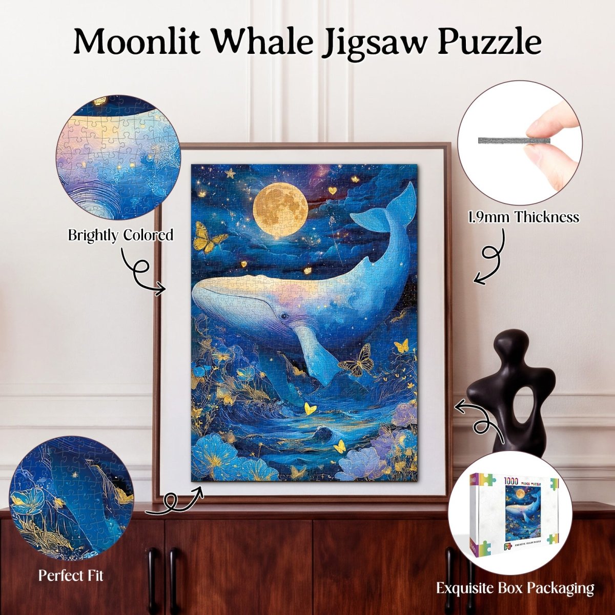 Artistic 1000 - Piece Cardboard Jigsaw Puzzle - Moonlit Whale - KAAYEE Puzzle