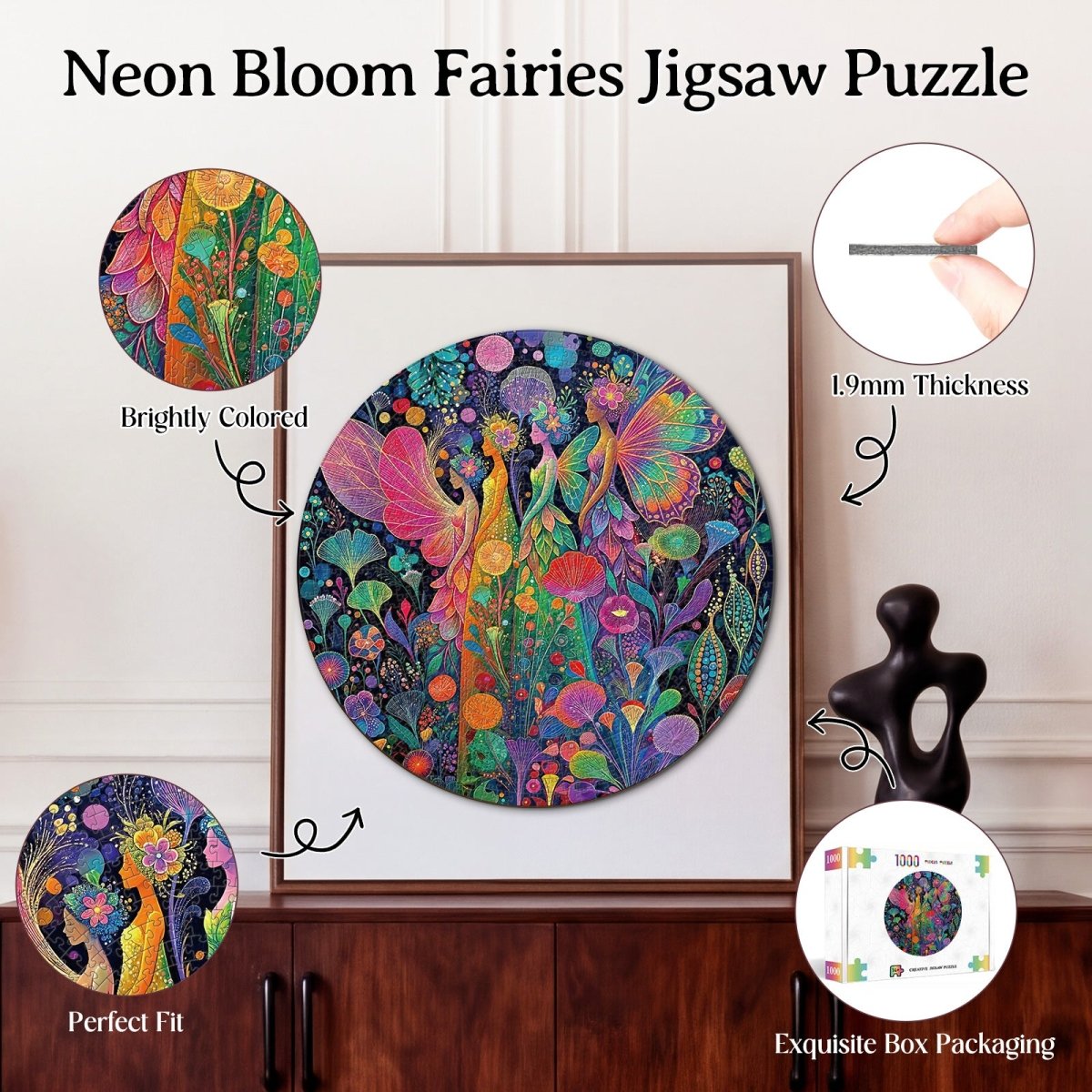 Artistic 1000 - Piece Cardboard Jigsaw Puzzle - Neon Bloom Fairies - KAAYEE Puzzle