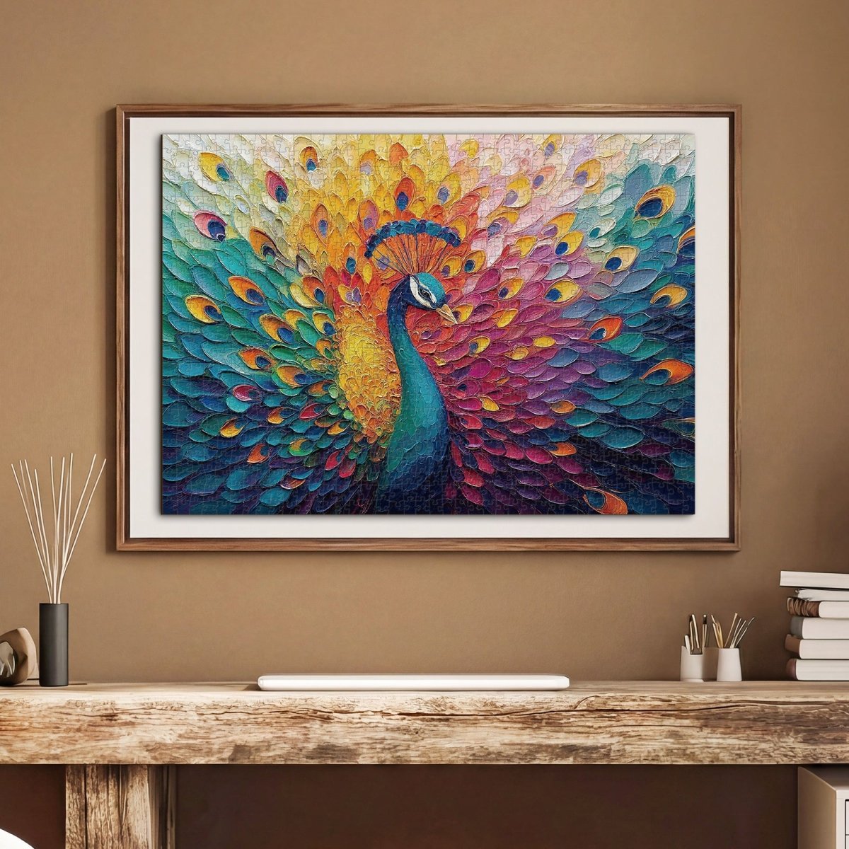 Artistic 1000 - Piece Cardboard Jigsaw Puzzle - Peacock in Blooming Colors - KAAYEE Puzzle