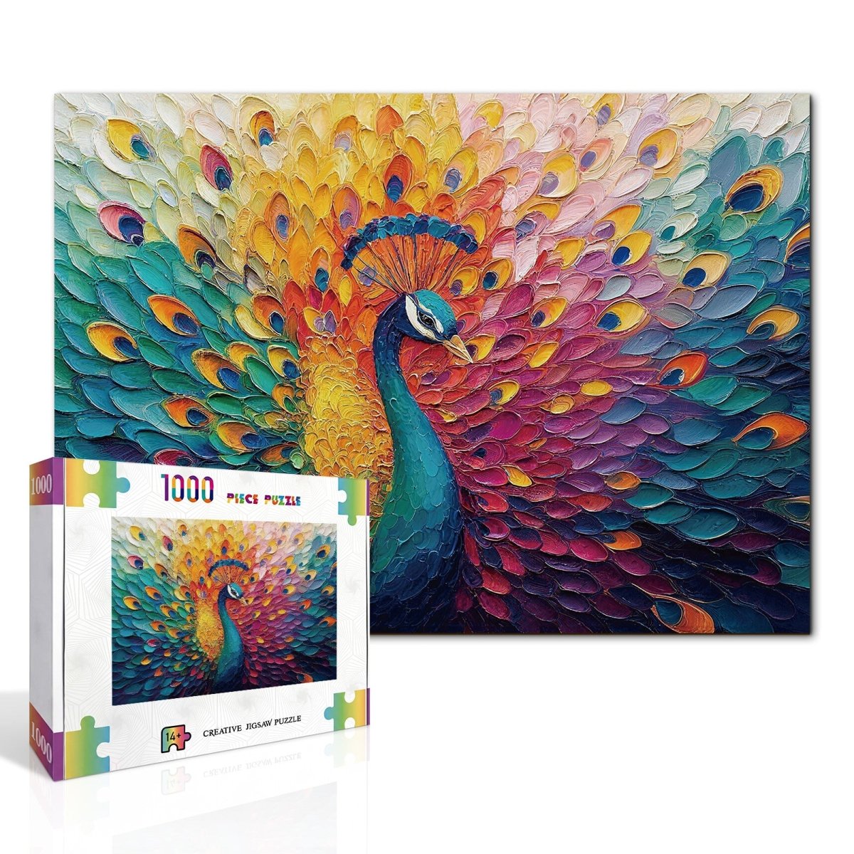 Artistic 1000 - Piece Cardboard Jigsaw Puzzle - Peacock in Blooming Colors - KAAYEE Puzzle