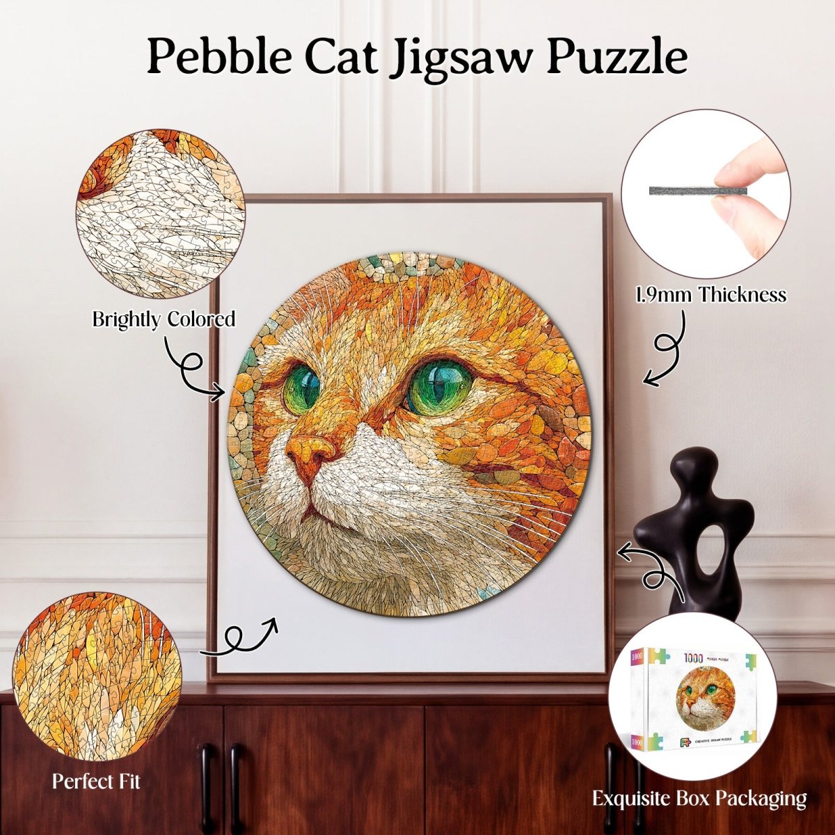 Artistic 1000 - Piece Cardboard Jigsaw Puzzle - Pebble Cat - KAAYEE Puzzle