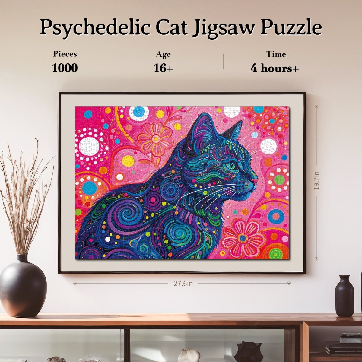 Artistic 1000 - Piece Cardboard Jigsaw Puzzle - Psychedelic Cat - KAAYEE Puzzle