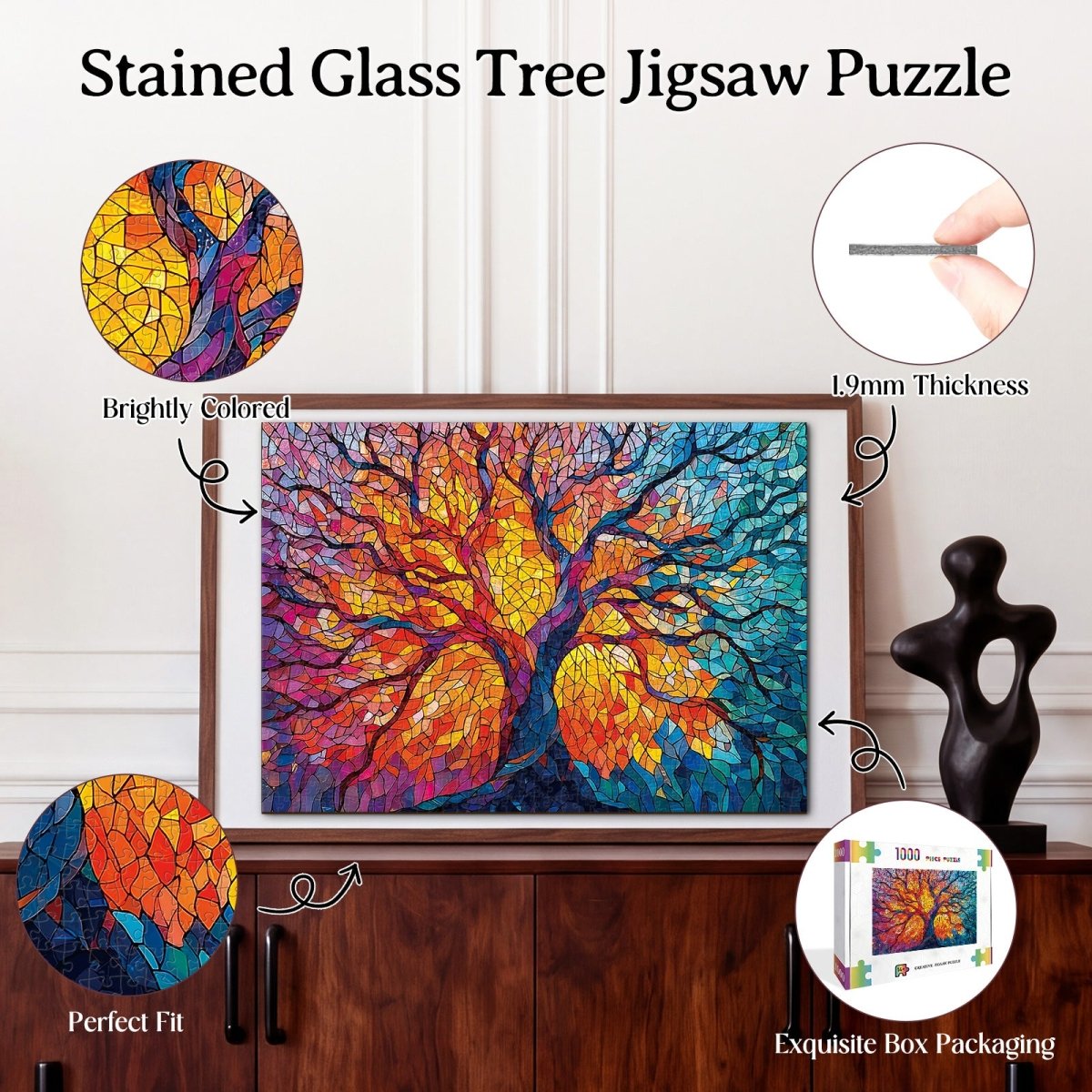 Artistic 1000 - Piece Cardboard Jigsaw Puzzle - Stained Glass Tree - KAAYEE Puzzle