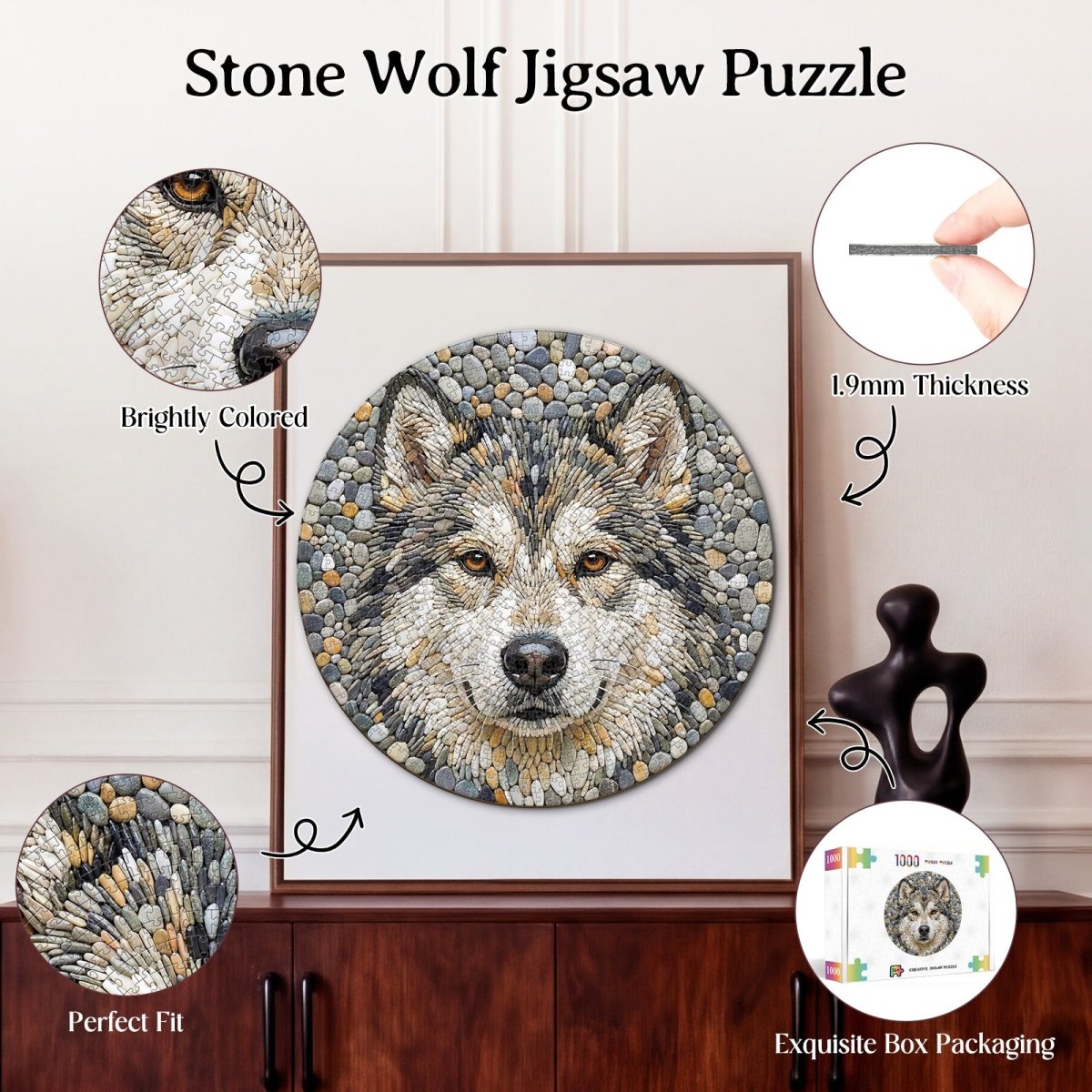Artistic 1000 - Piece Cardboard Jigsaw Puzzle - Stone Wolf - KAAYEE Puzzle