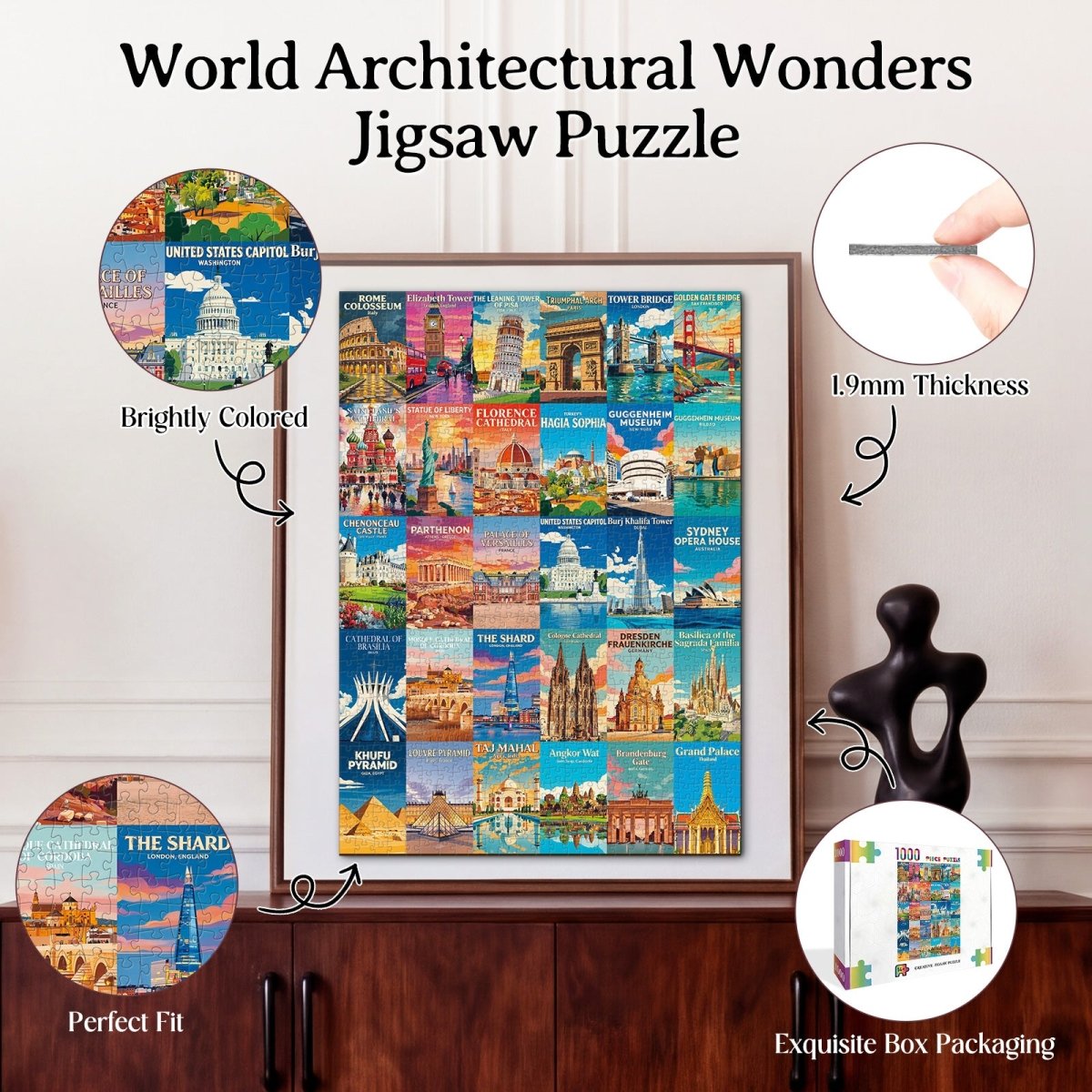 Artistic 1000 - Piece Cardboard Jigsaw Puzzle - World Architectural Wonders - KAAYEE Puzzle