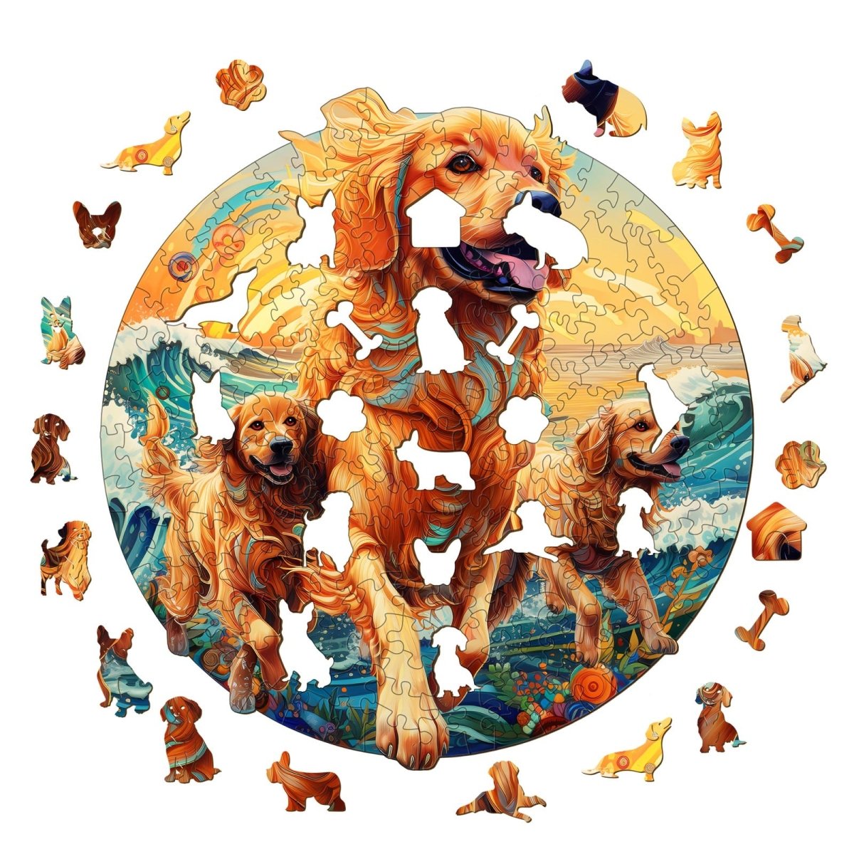 Beach Golden Family Wooden Jigsaw Puzzle - KAAYEE Puzzle