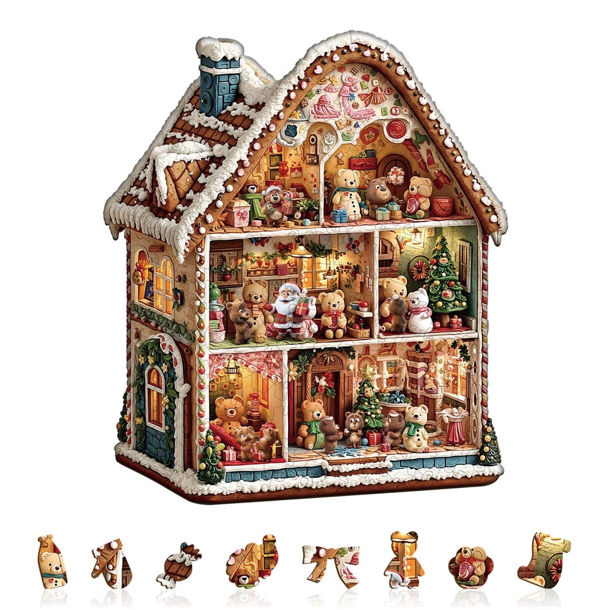Bear’s House – Christmas Wooden Jigsaw Puzzle - KAAYEE Puzzle