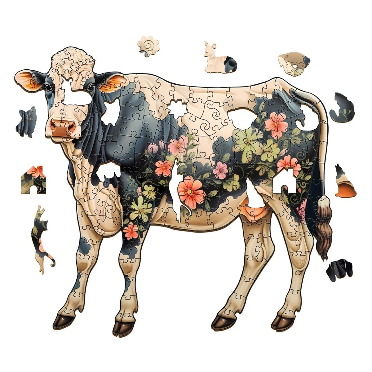 Black and White Dairy Cattle Wooden Jigsaw Puzzle - KAAYEE Puzzle