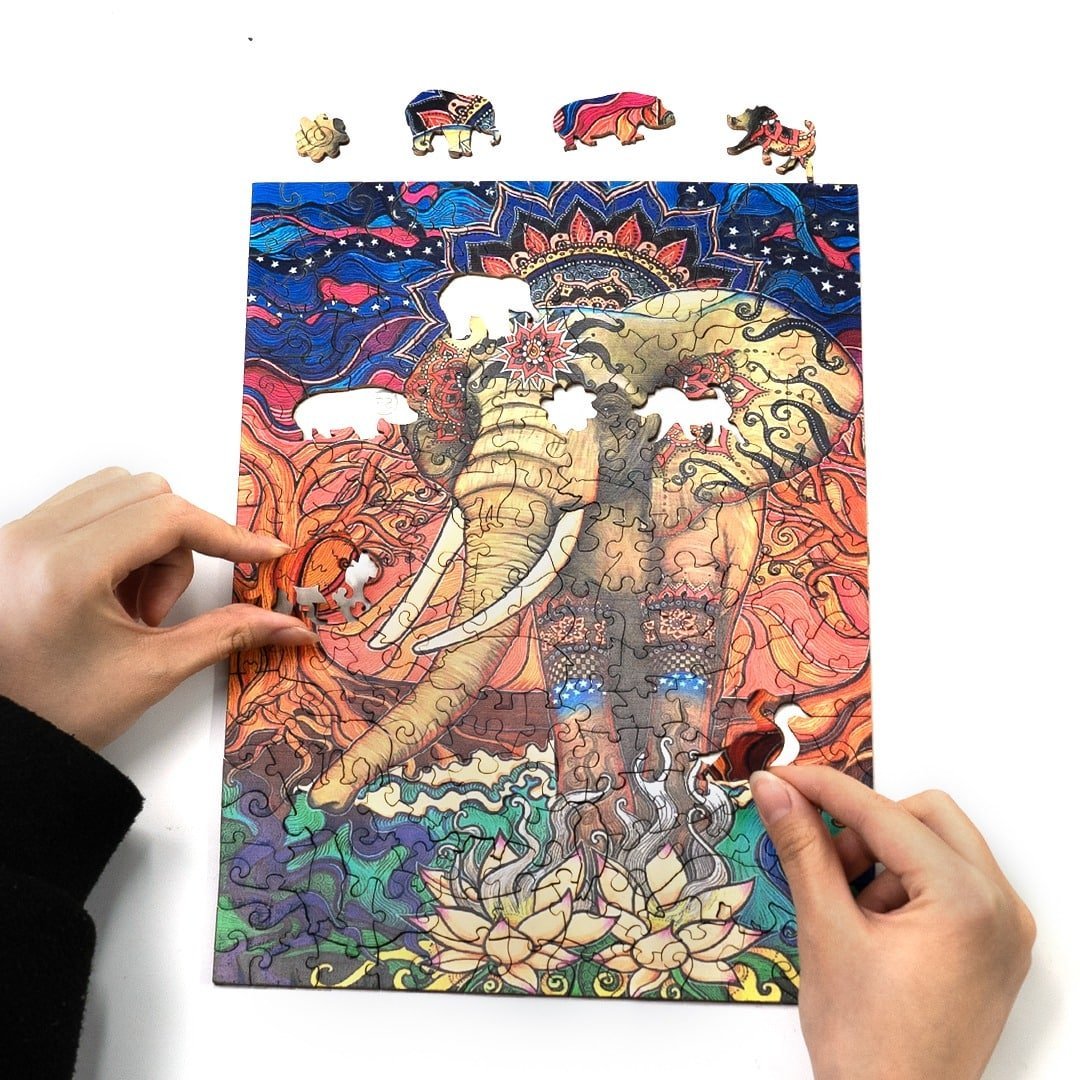 BOHEMIAN ELEPHANT Wooden Jigsaw Puzzle - KAAYEE Puzzle