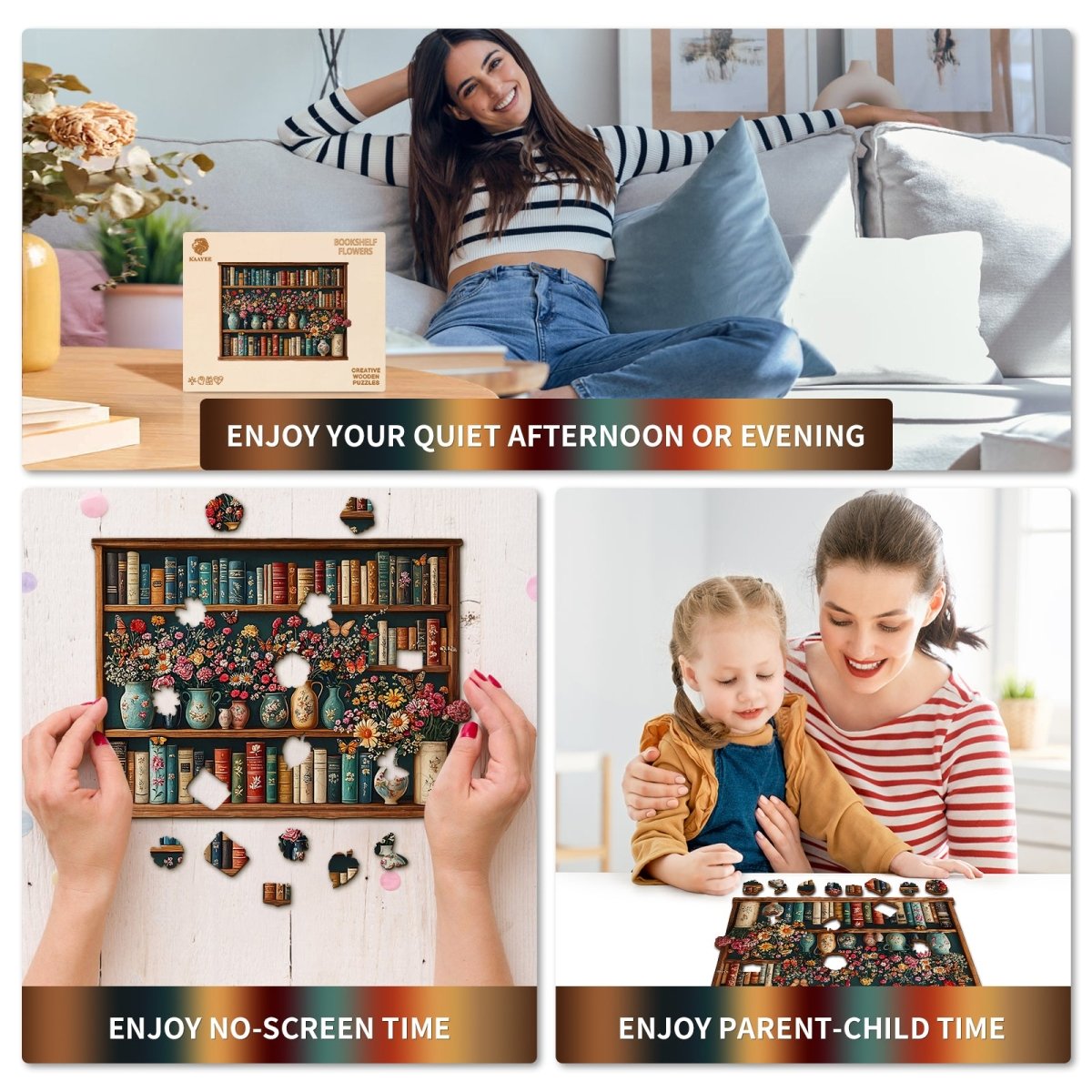 Bookshelf Flower Wooden Jigsaw Puzzle - KAAYEE Puzzle